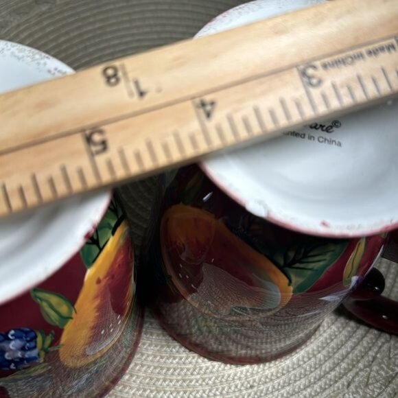 Set Of 2 Caprisware Hand-Painted Ceramic Fruit-Themed Mugs 4.5" Tall Red/Multico - Picture 5 of 9